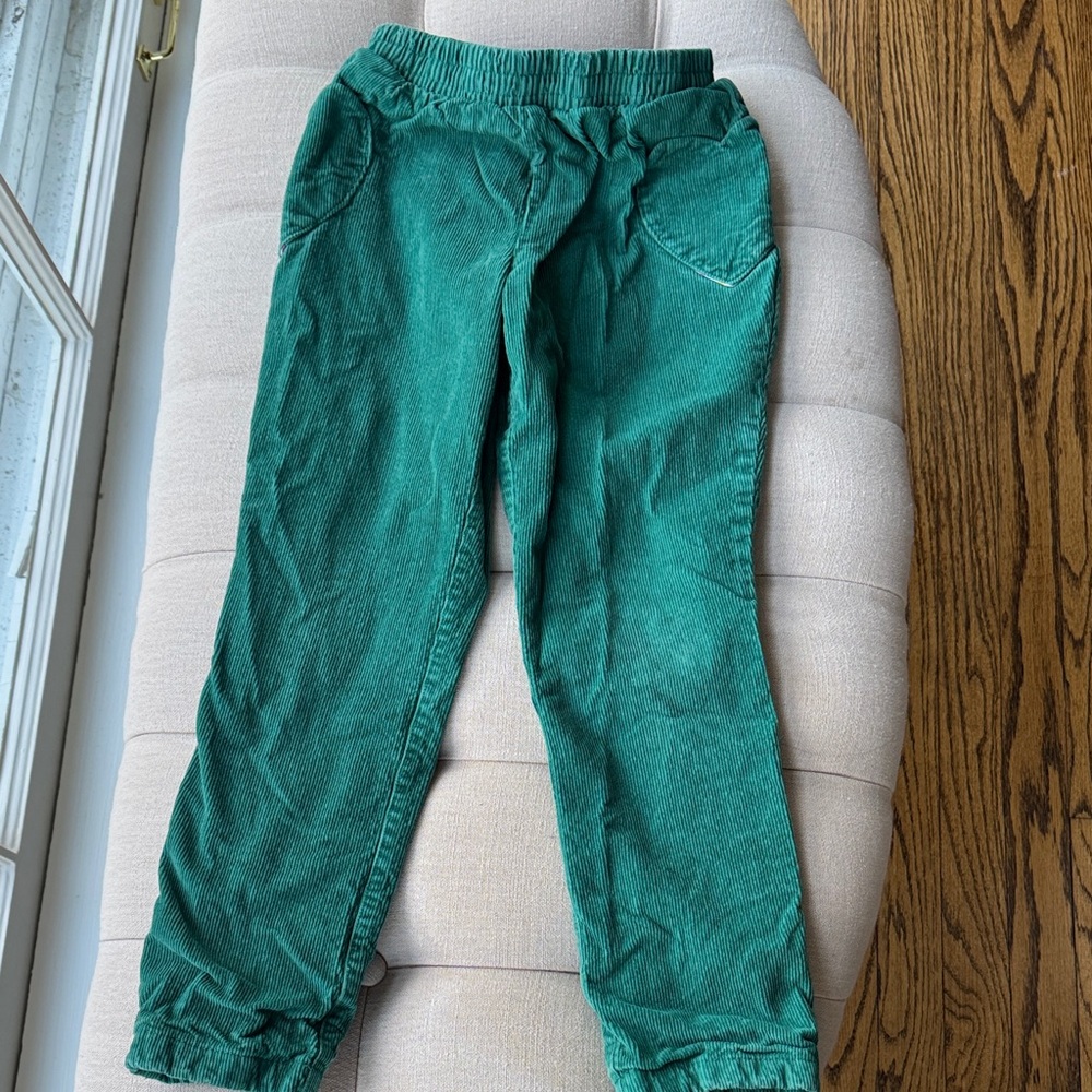 Mini Boden Teal Green Corduroy Elastic-Waist Pants, size 7-8